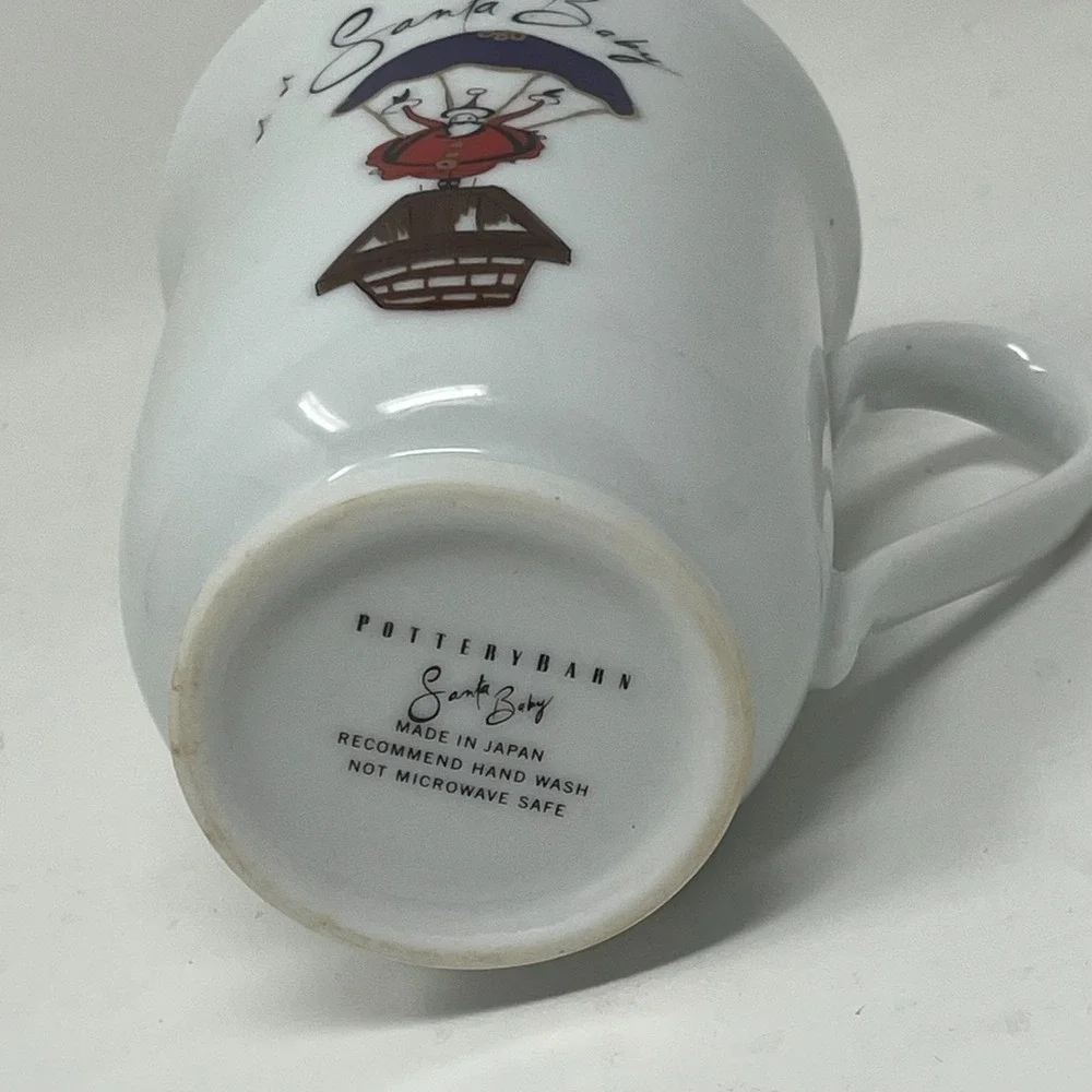 Pottery Barn Santa Baby Parachute Coffee Mug Cup Christmas NEW